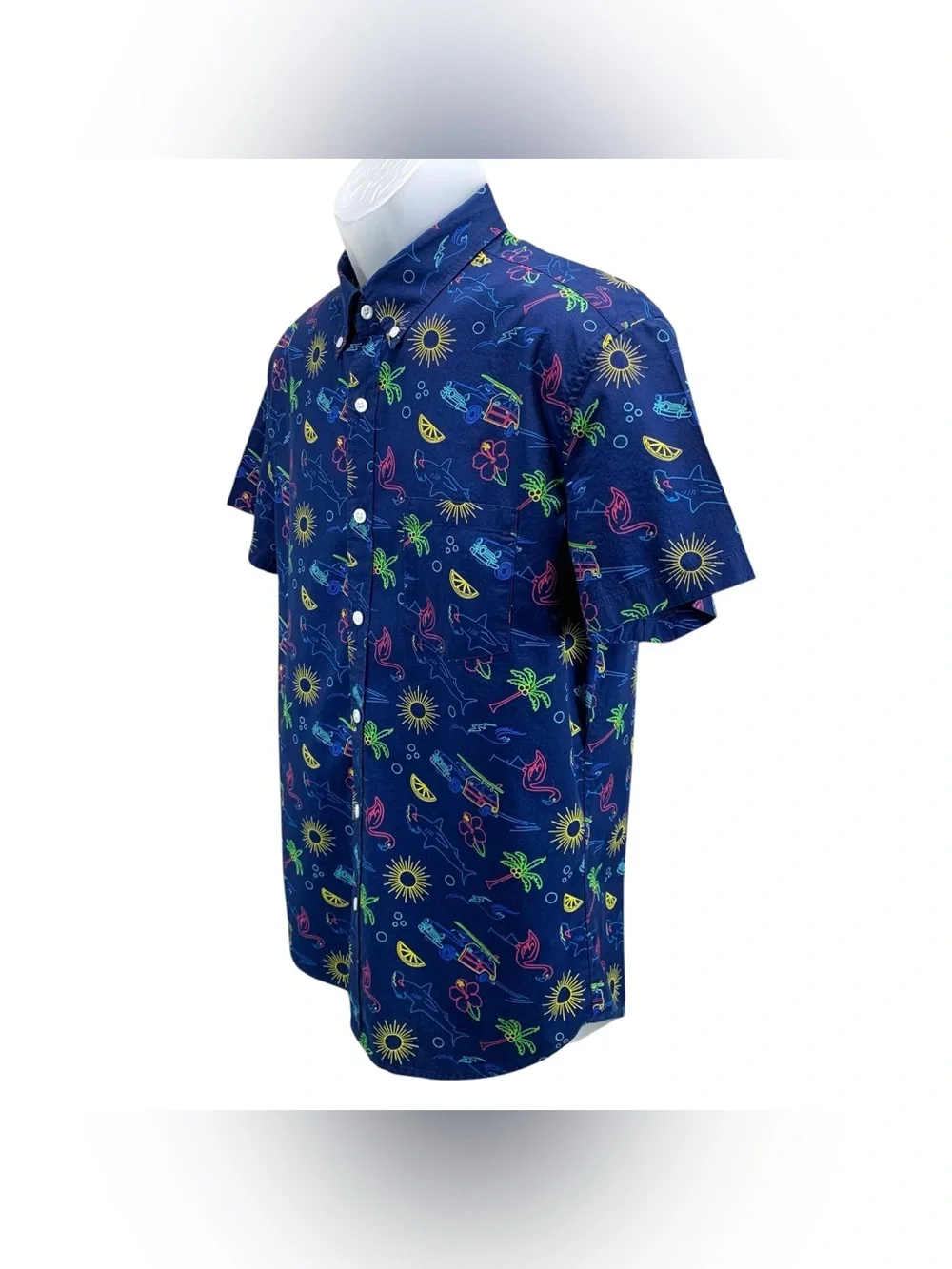 J.Crew Flex Washed Men’s Medium Button Down Shirt Blue Beach‎ Print Slim Fit